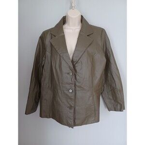 Leather Womens Jacket Dark Sage Green Jessica London Sz 20